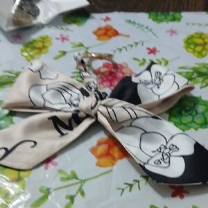 Elegant Cream and Black Bow Bag Charm